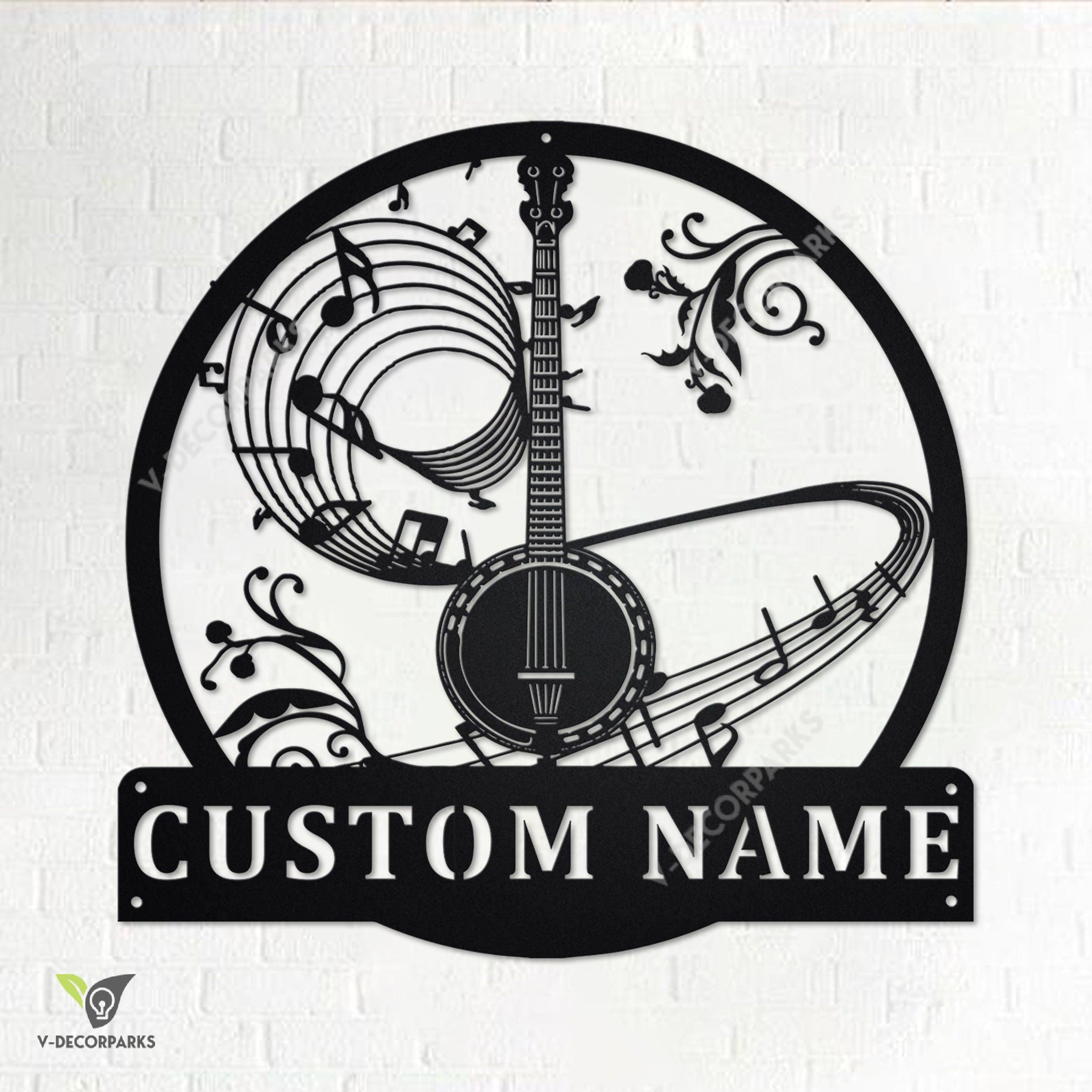 Custom Banjo Metal Wall Art, Personalized Banjo Name Sign Decoration
