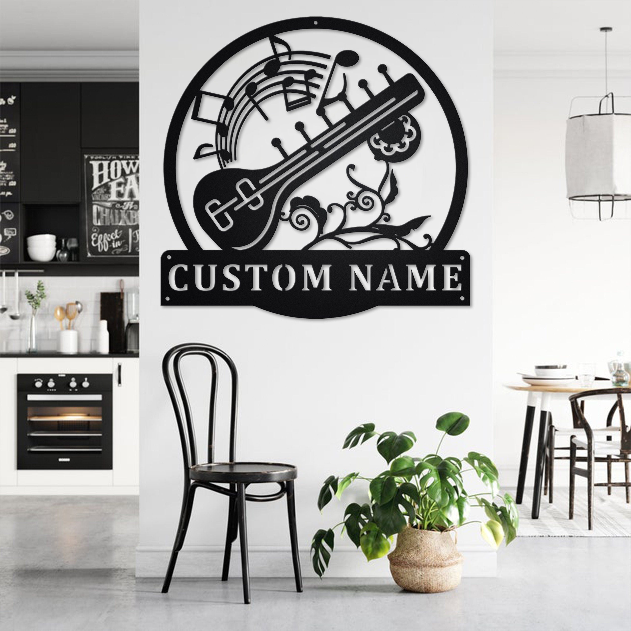 Custom Sitar Musical Instrument Metal Wall Art, Personalized Sitar Name Sign Decoration For Room
