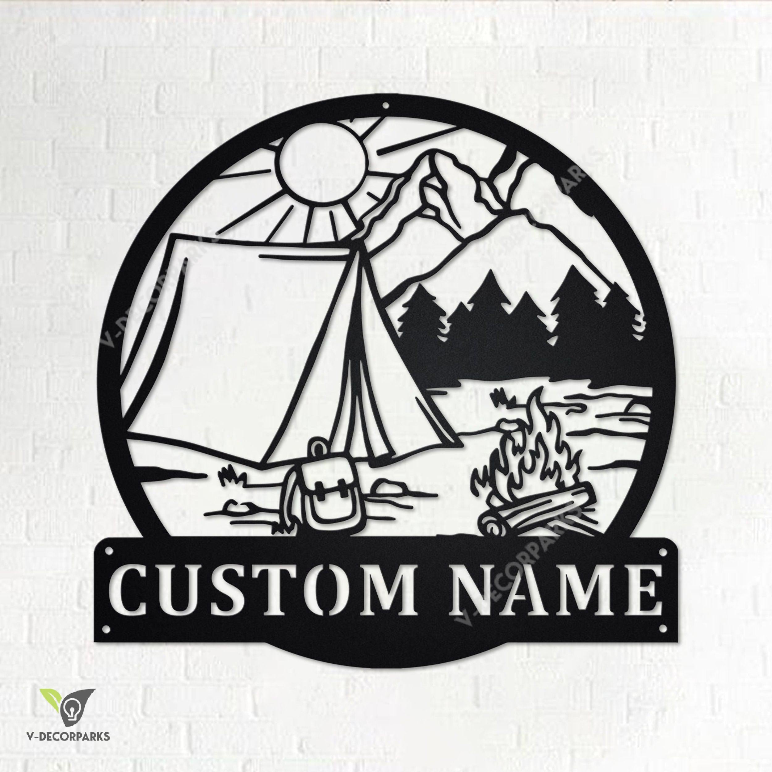 Custom Camping Tent Metal Wall Art, Personalized Camping Family Name ...