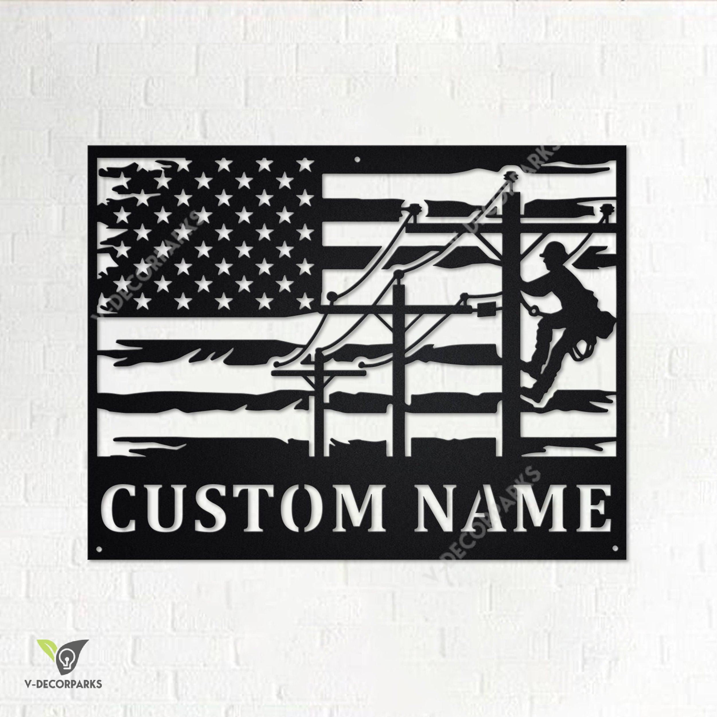 Custom Lineman Usa Flag Round Metal Wall Art, Personalized Lineman Name Sign Decoration For Room, Lineman Home Decor, Custom Lineman,lineman