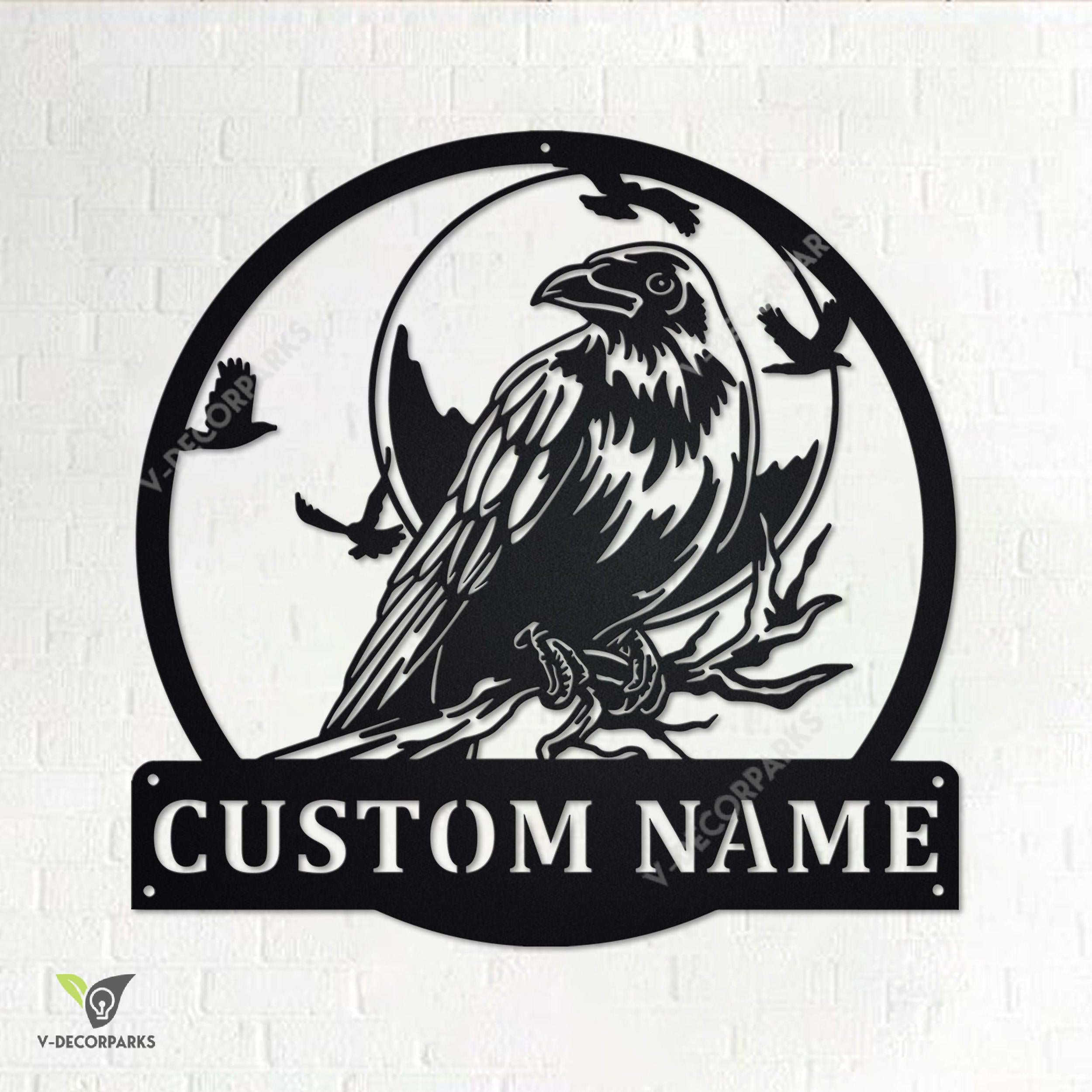 Custom Raven Bird Metal Wall Art, Personalized Raven Name Sign Decoration For Room, Raven Home Decor, Custom Raven,raven Metal Decor, Raven
