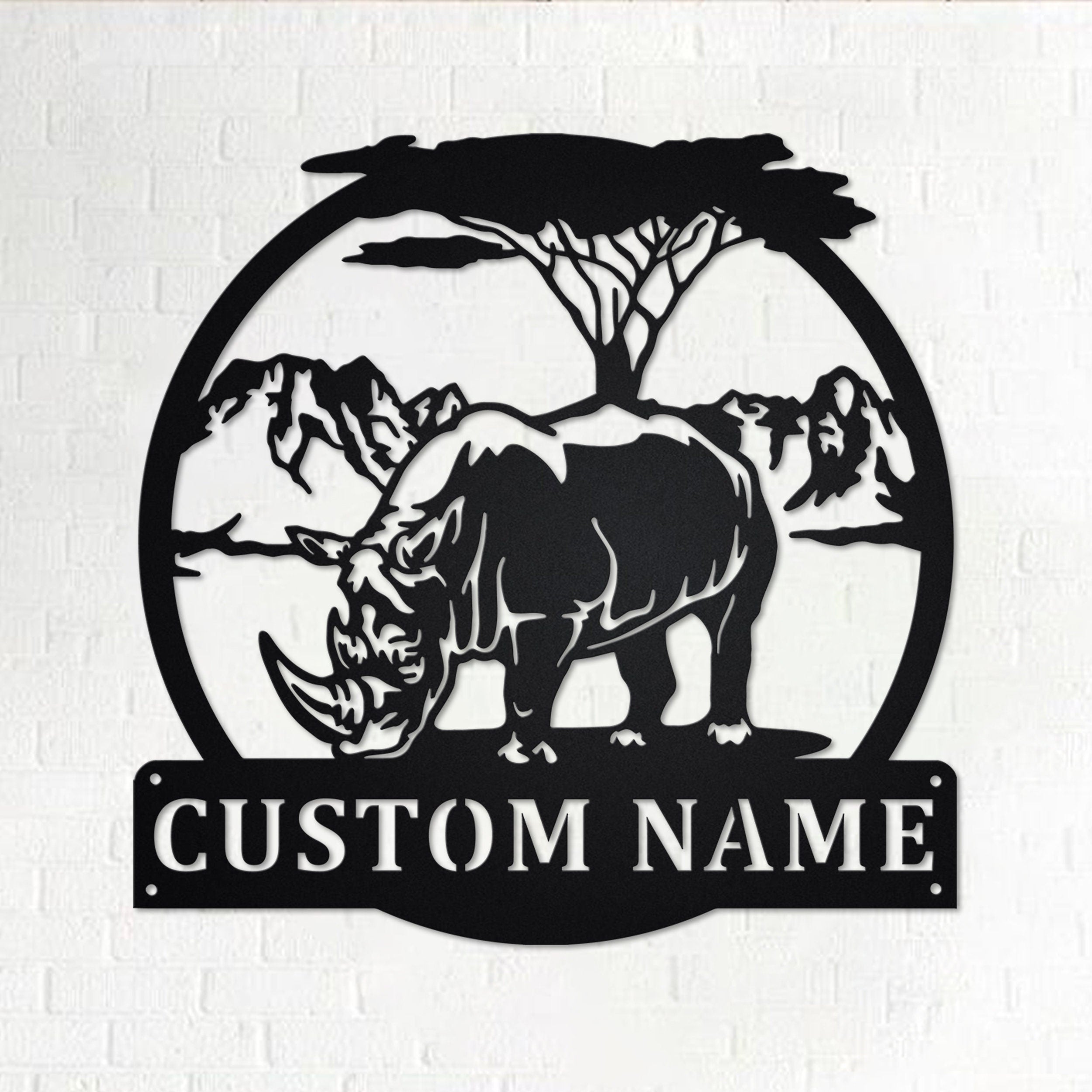 Custom Rhinoceros Metal Wall Art, Personalized Rhinoceros Name Sign ...