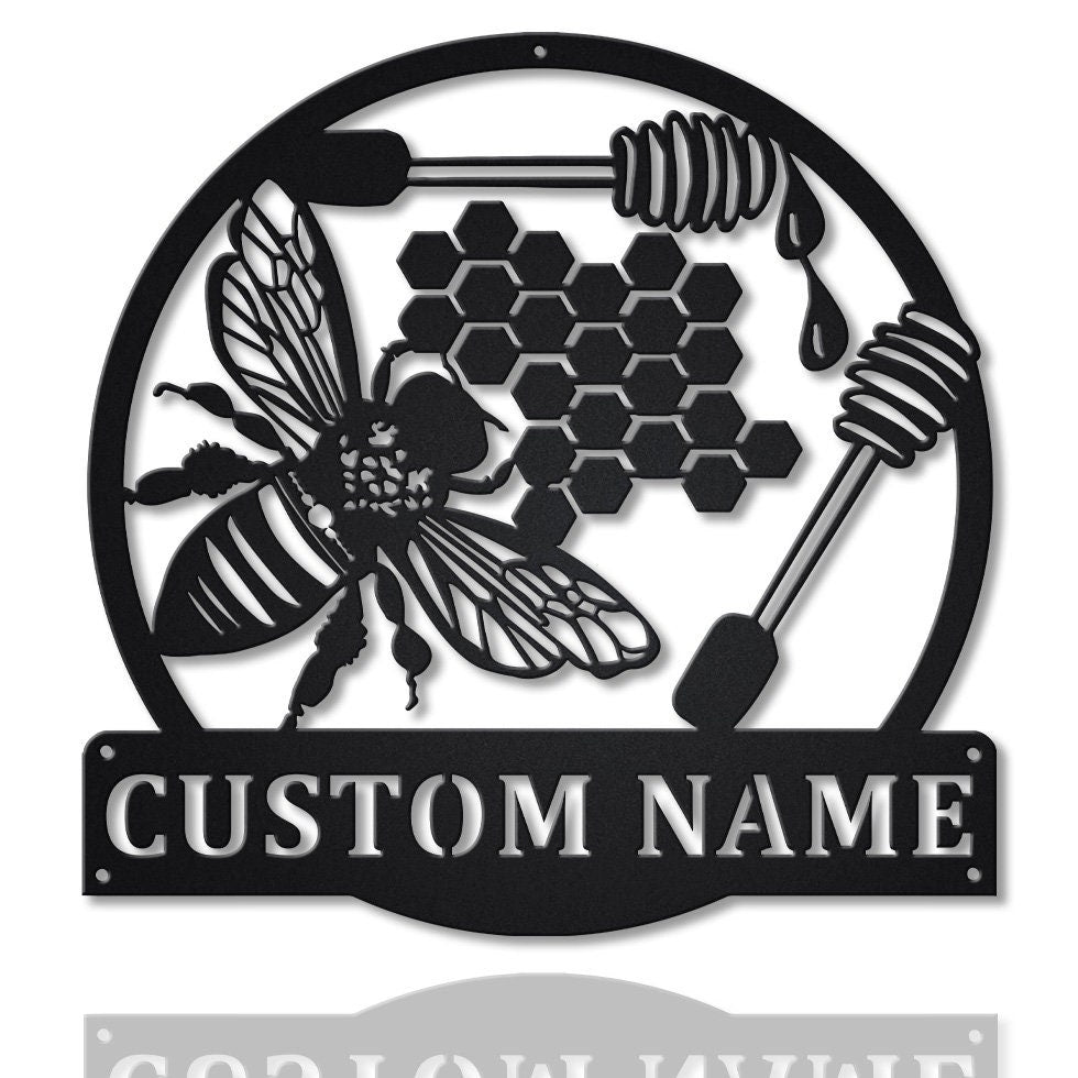 Personalized Bee Monogram Metal Sign Art, Custom Honey Bee