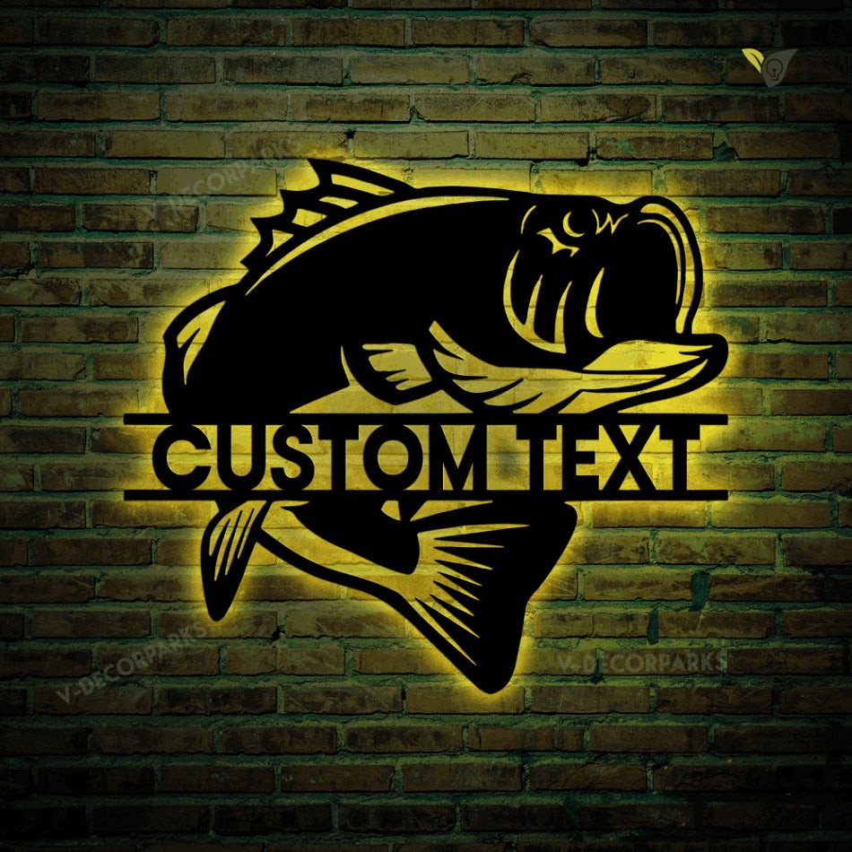 Custom Metal Bass Fish Wall Art With Led Lights, Bass Fishing Gift For ...