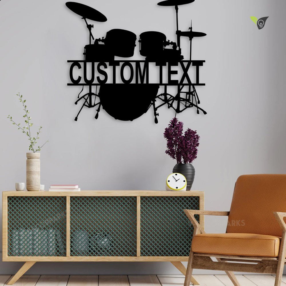 Custom Drum Set Metal Wall Art With Led Lights, Drum Set Drummer