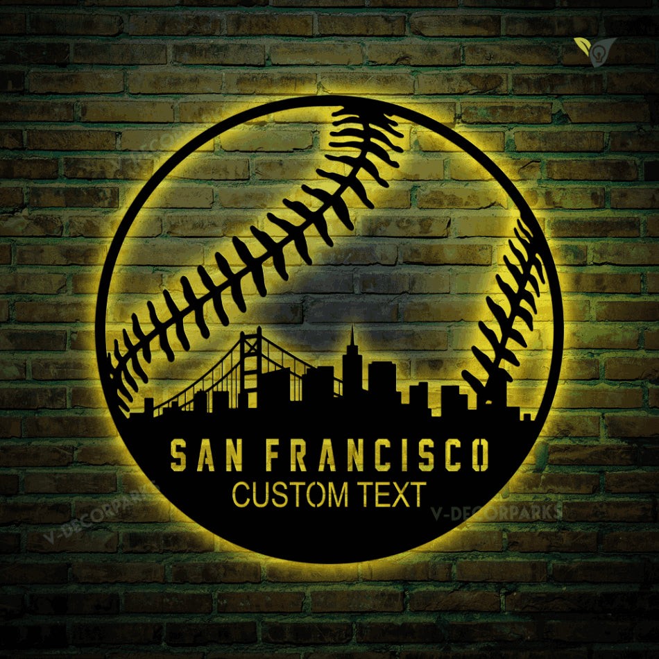 Custom San Francisco Baseball Metal Wall Art With Led Lights, Softball