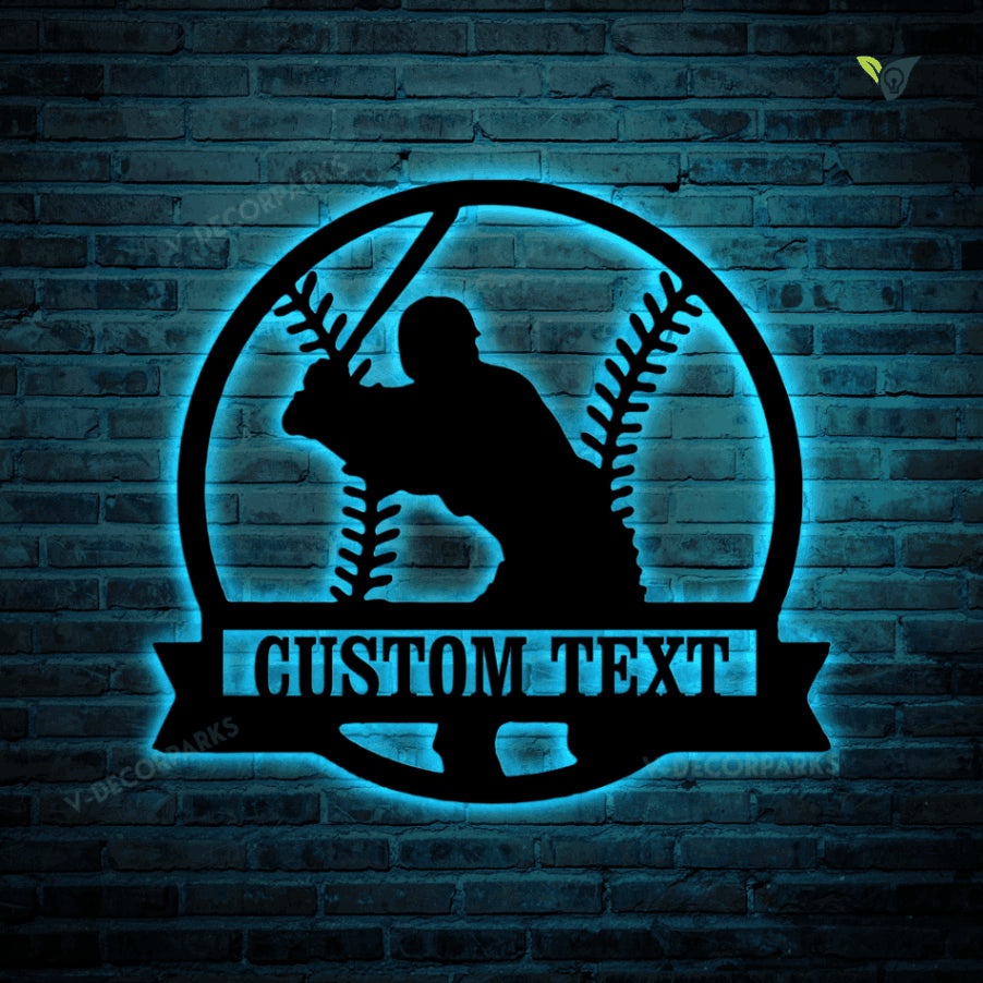 Personalized Baseball Metal Wall Art With Led Lights, Customized ...