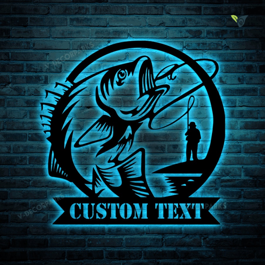 Custom Metal Fishing Sign With Led Lights, Personalized Fishing ...