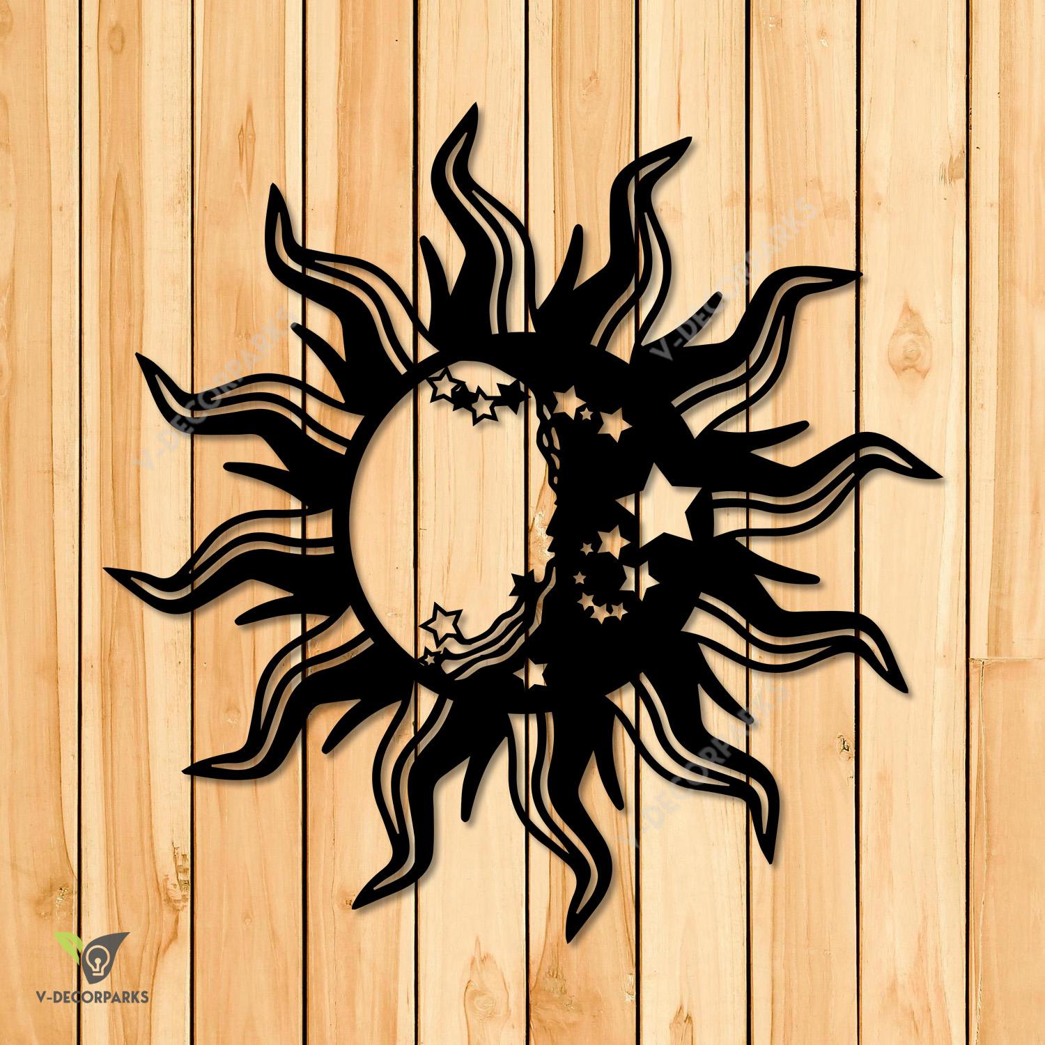 Celestial Sun Moon Metal Sign, Sun Moon Rust Resistant Wall Hanging