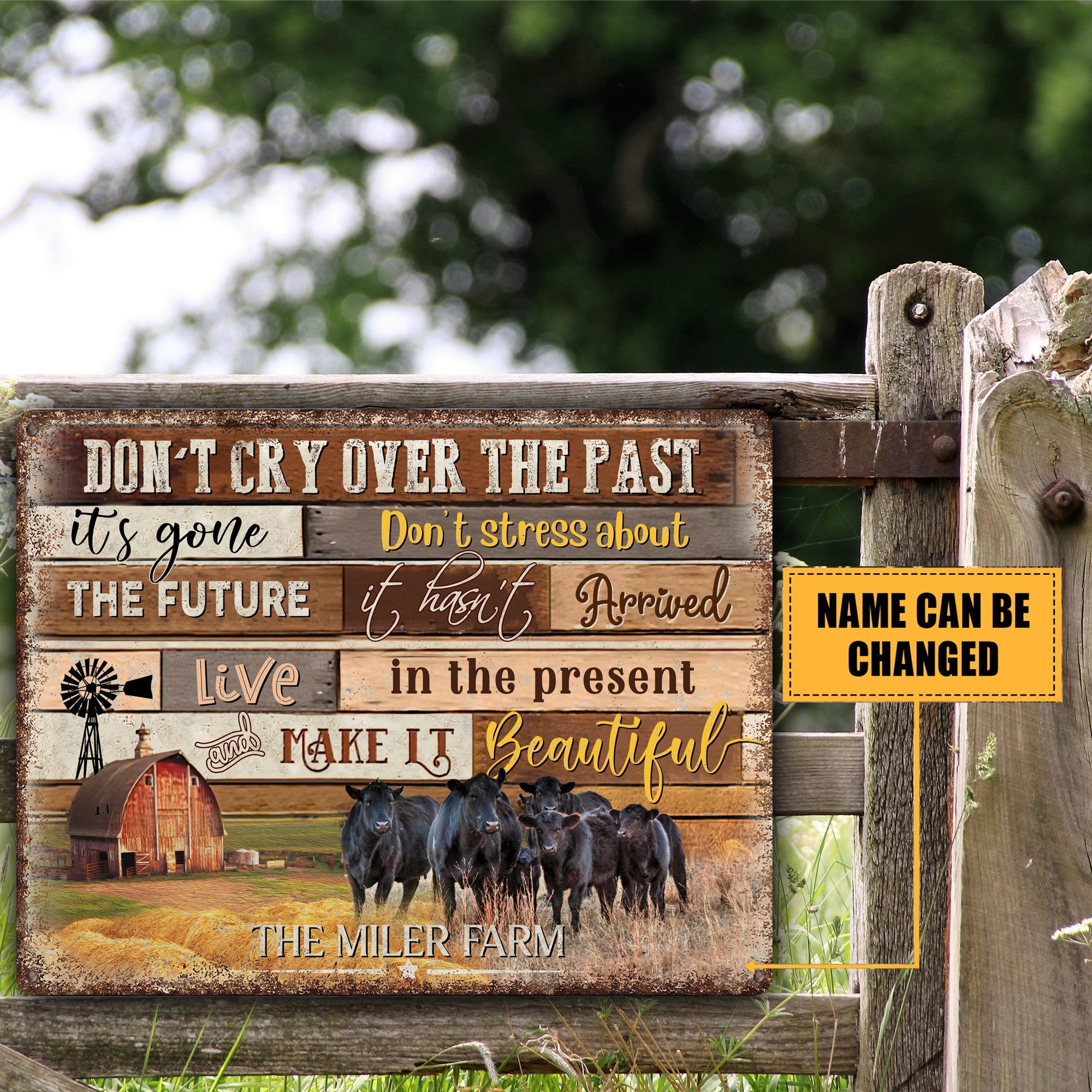 Dont Cry Over The Past Its Gone Personalized Angus Cattle Metal Sign, Custom Metal Farm Sign