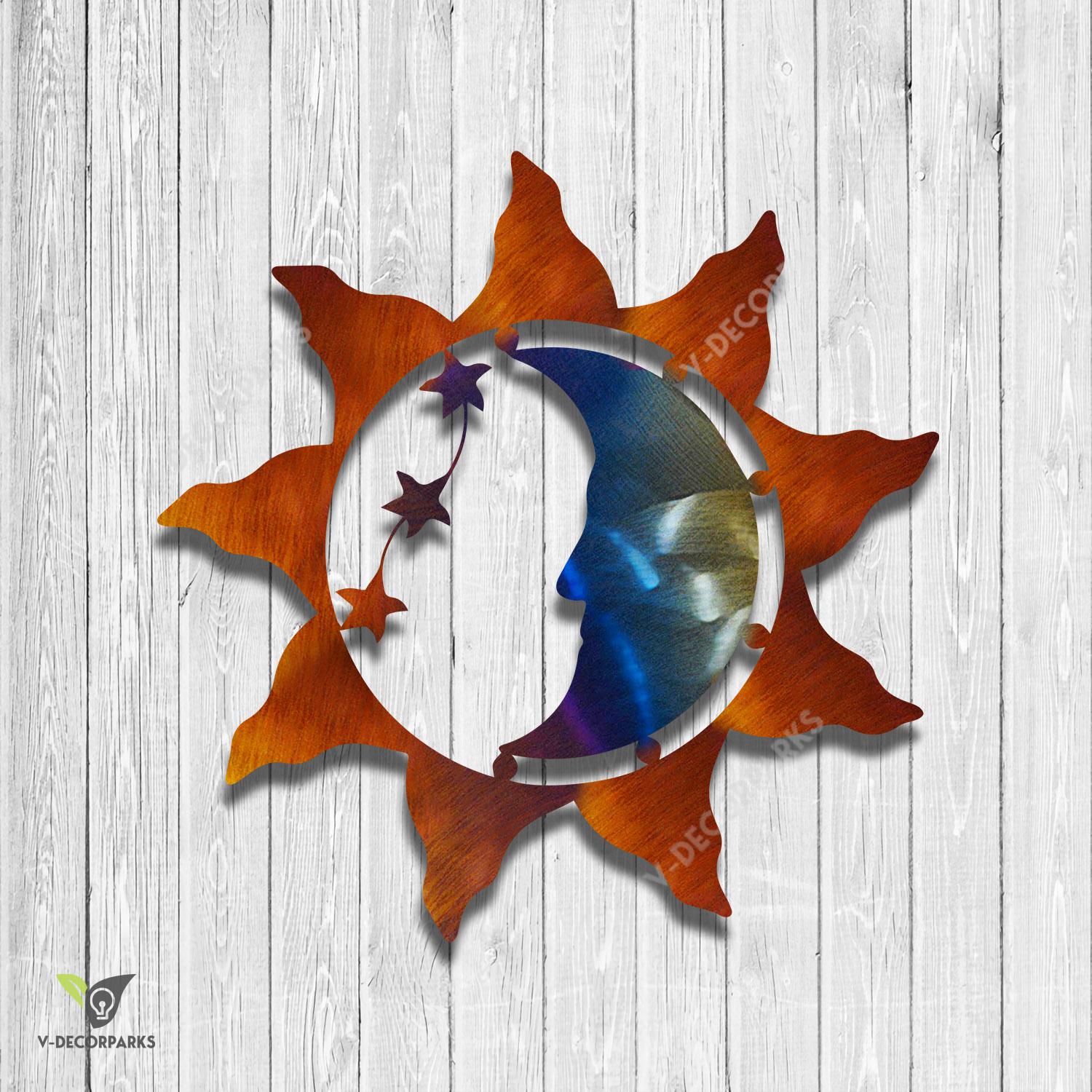 Sun And Moon Heat Coloring Steel Wall Art, Sun And Moon Vintage Plaque