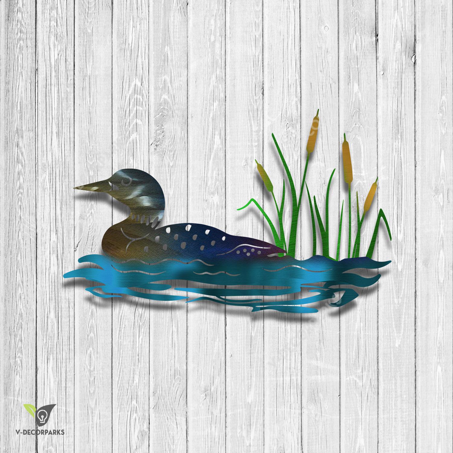 Swimming Loon Metal Sign, Loon On Lake Laser Cut Home Decor