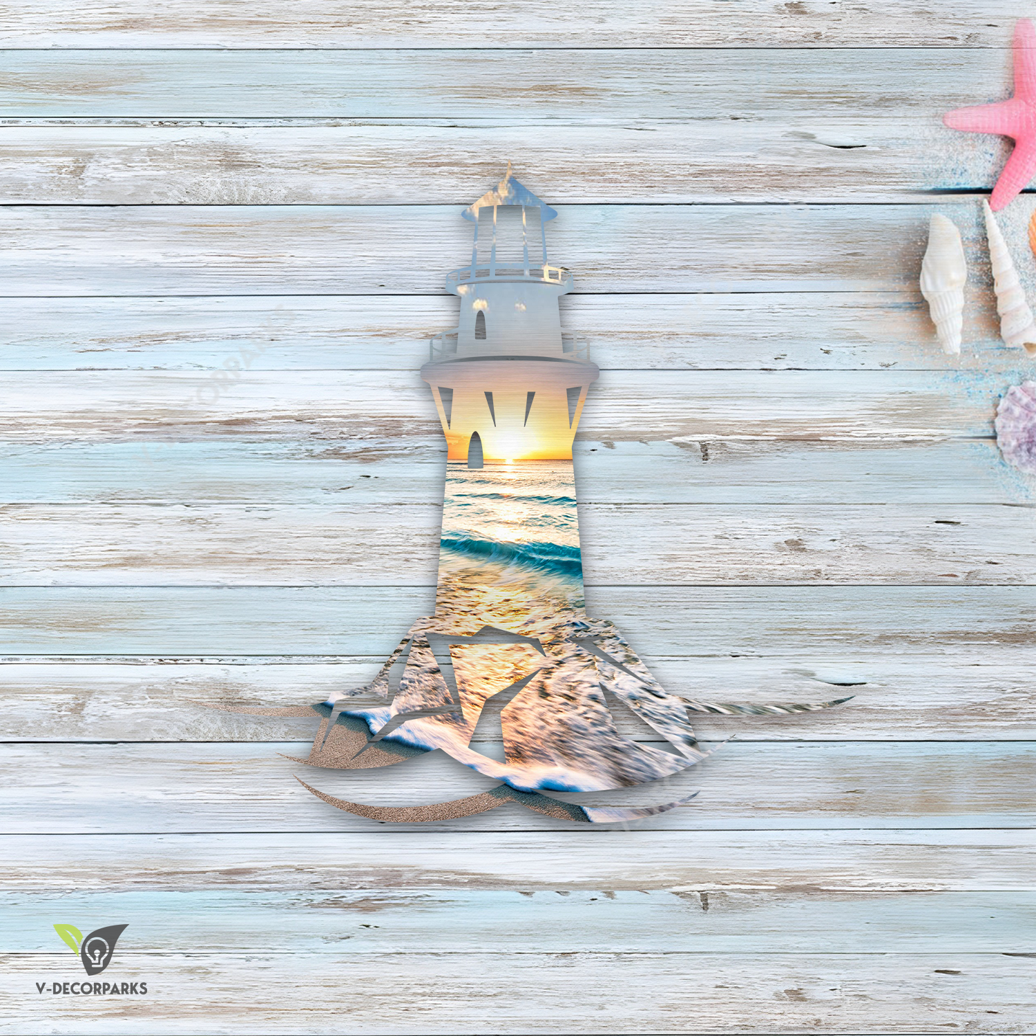 Lighthouse And Ocean Scene Colorful Metal Wall Decoration, Lighthouse Interior Wall Art