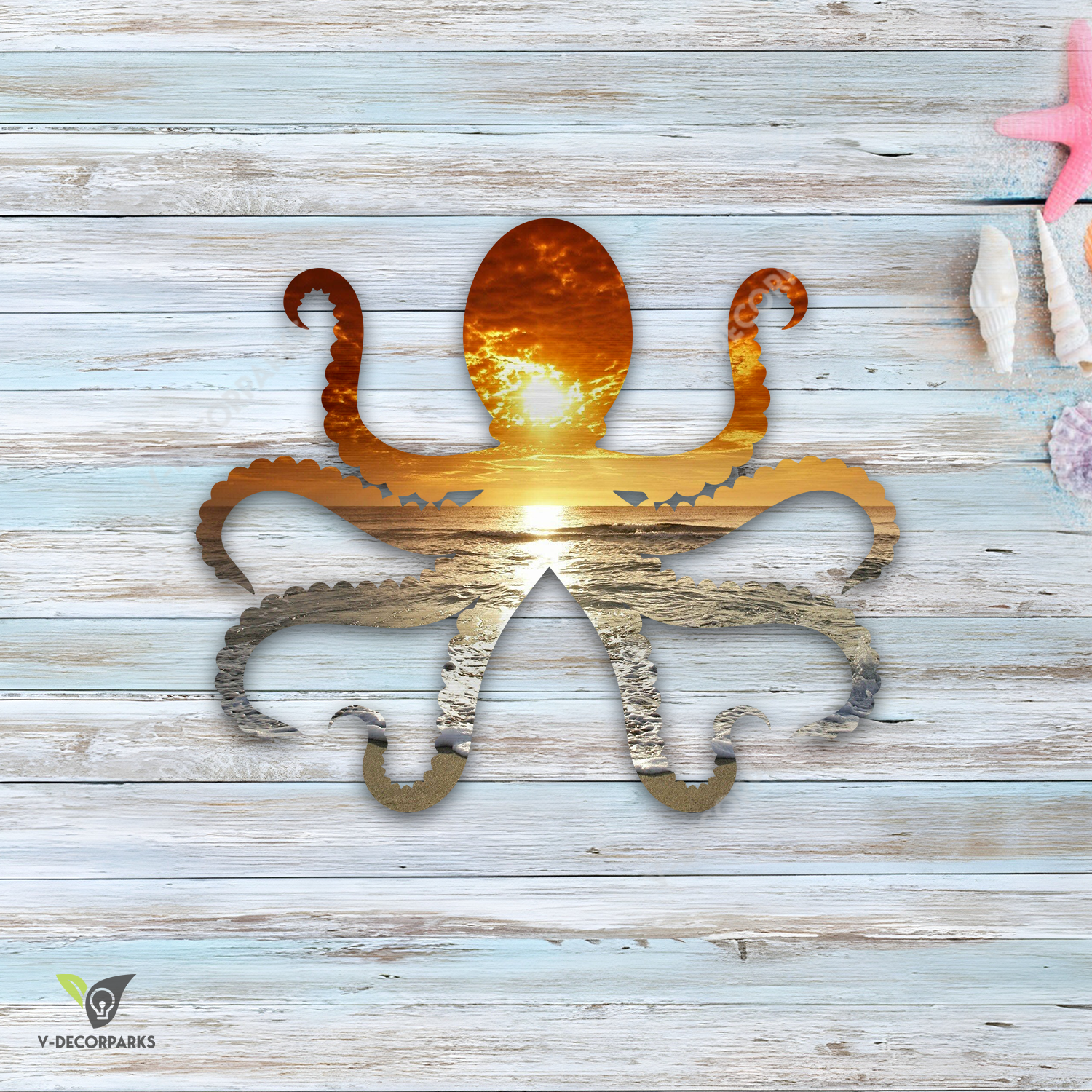 Sunset Octopus Metal Art, Octopus Steel Artwork