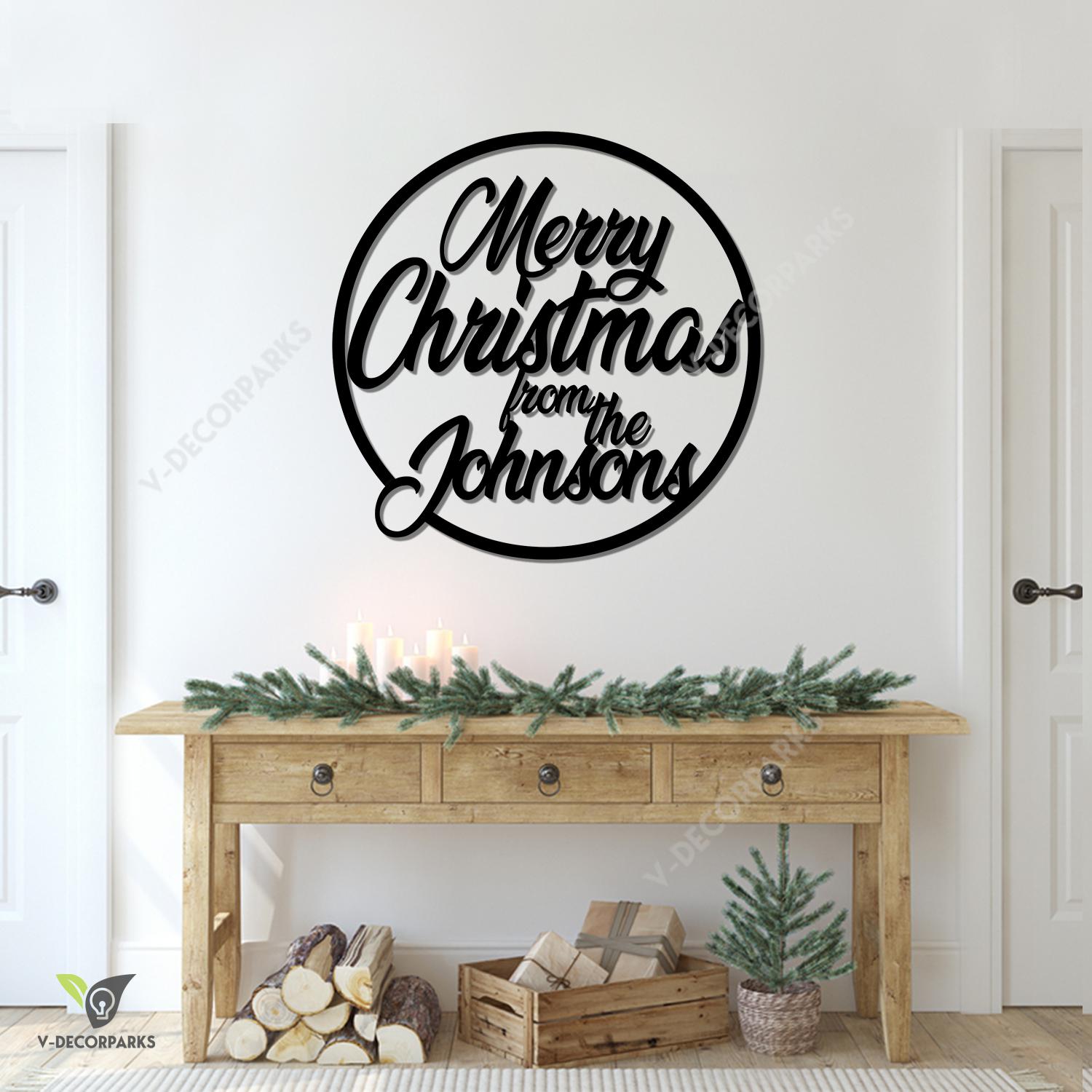 Custom Merry Christmas Round Metal Sign, Merry Christmas Holiday Weatherproof Decor