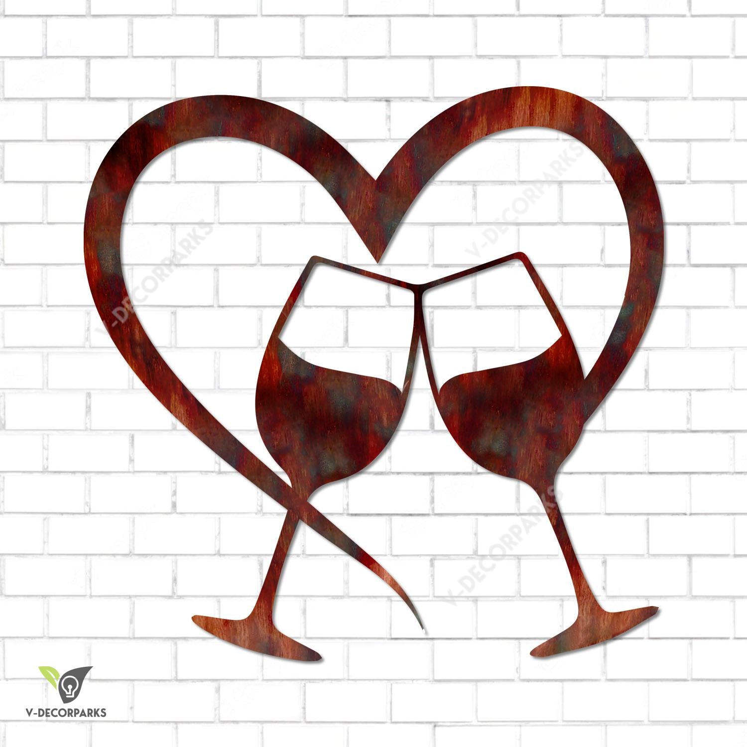 Heart And Wine Glasses Metal Wall Art, Wine Lovers Cutout Plaque