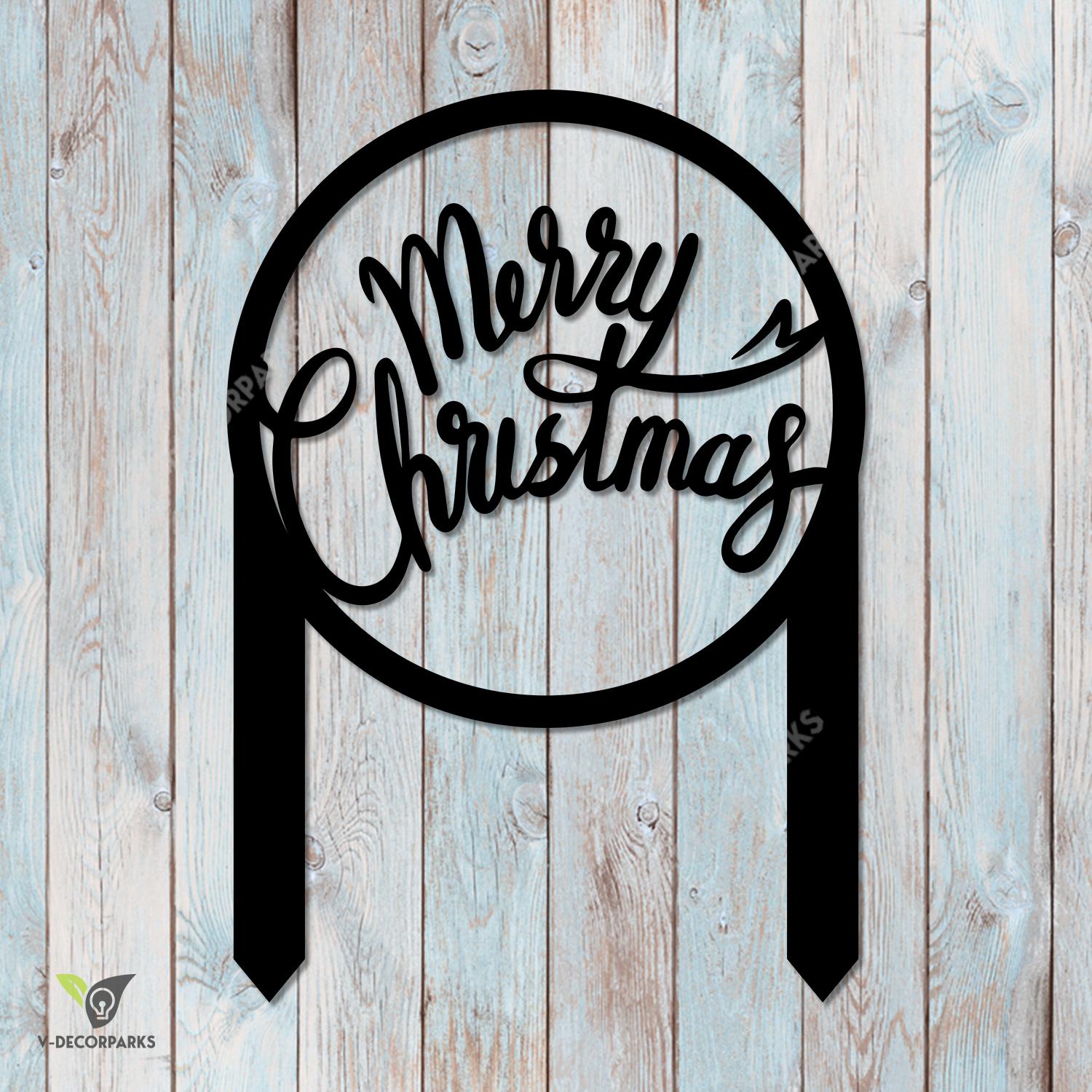 Merry Christmas Round Metal Garden Sign, Merry Christmas Laser Cut Accent