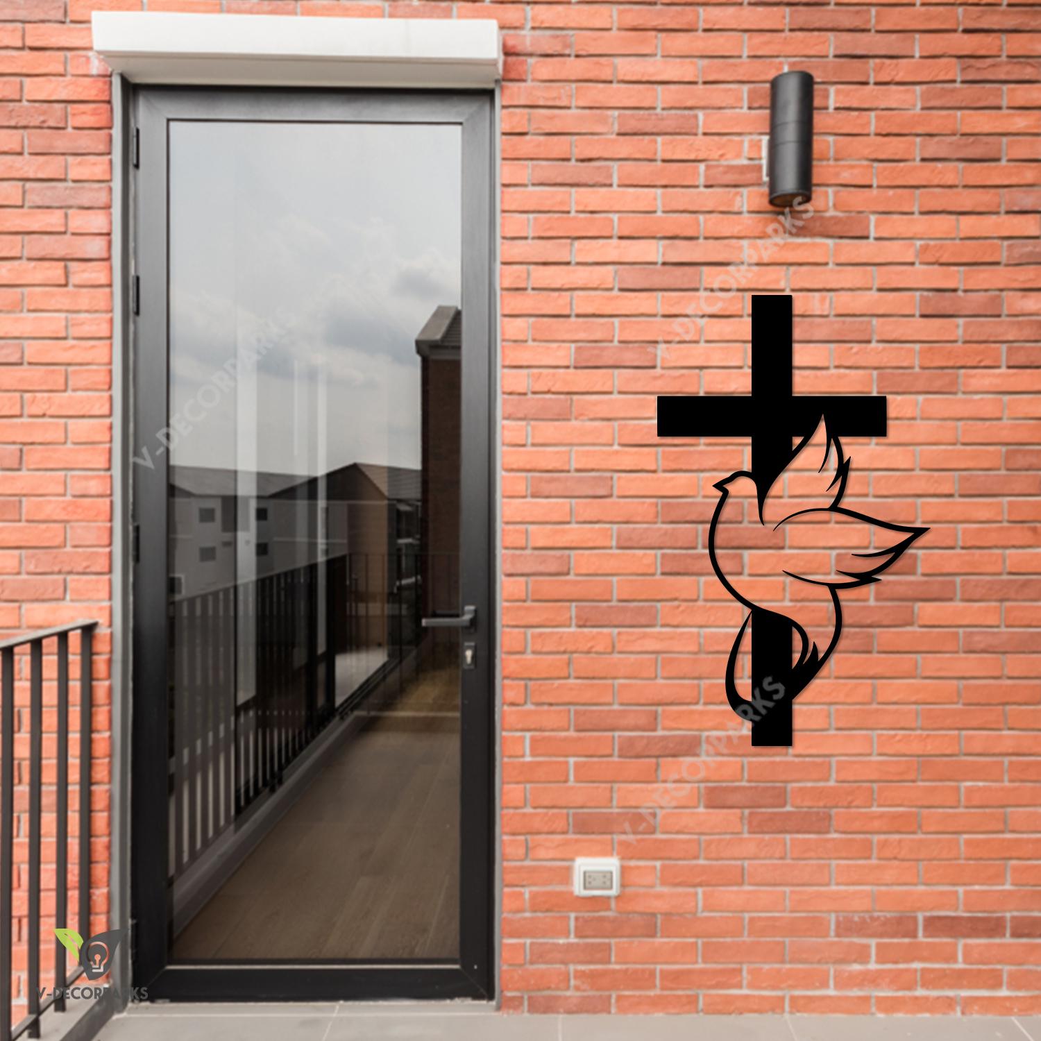 Cross And Dove Bird Jesus Metal Art, Religious Living Room Accent