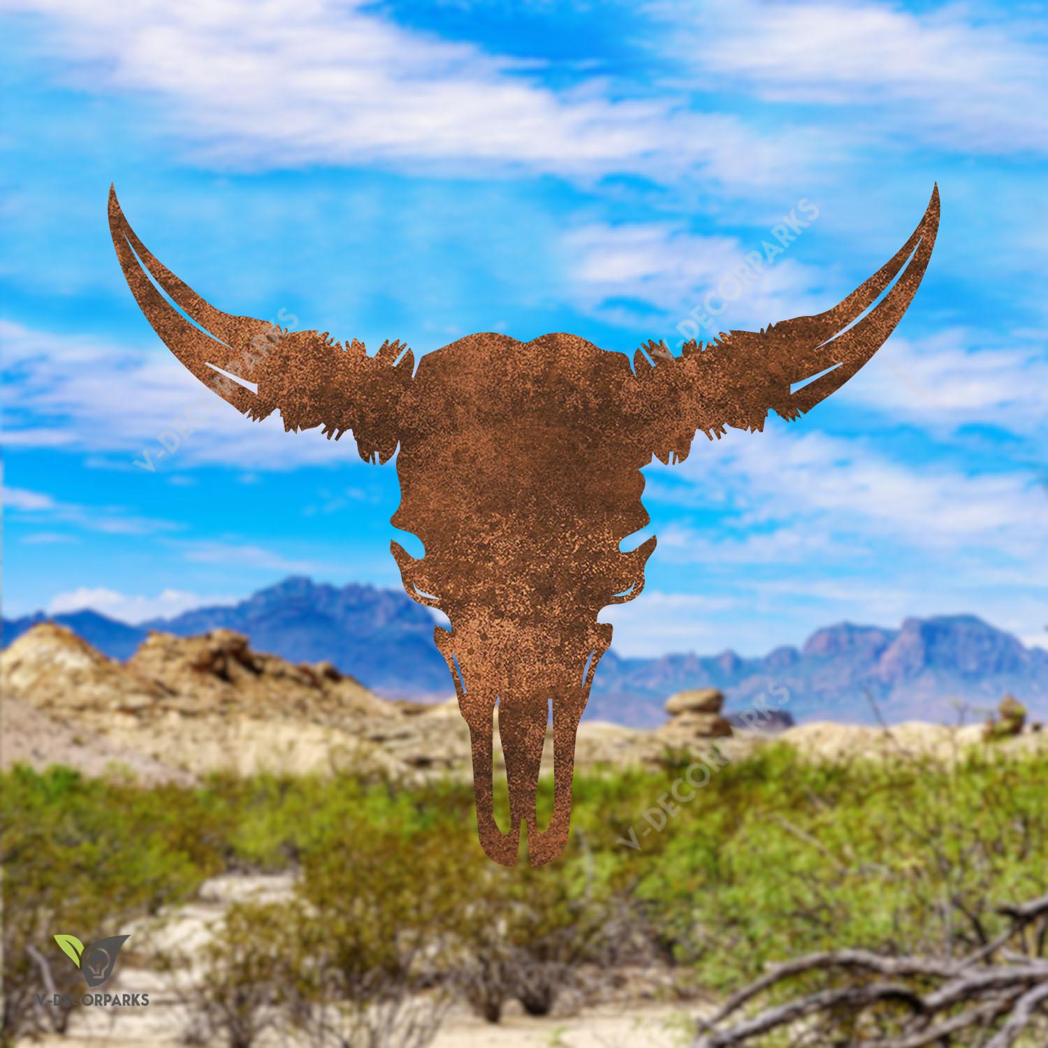 Rusty Bull Skull Texas Metal Wall Art, Bull Skull Gift For Him