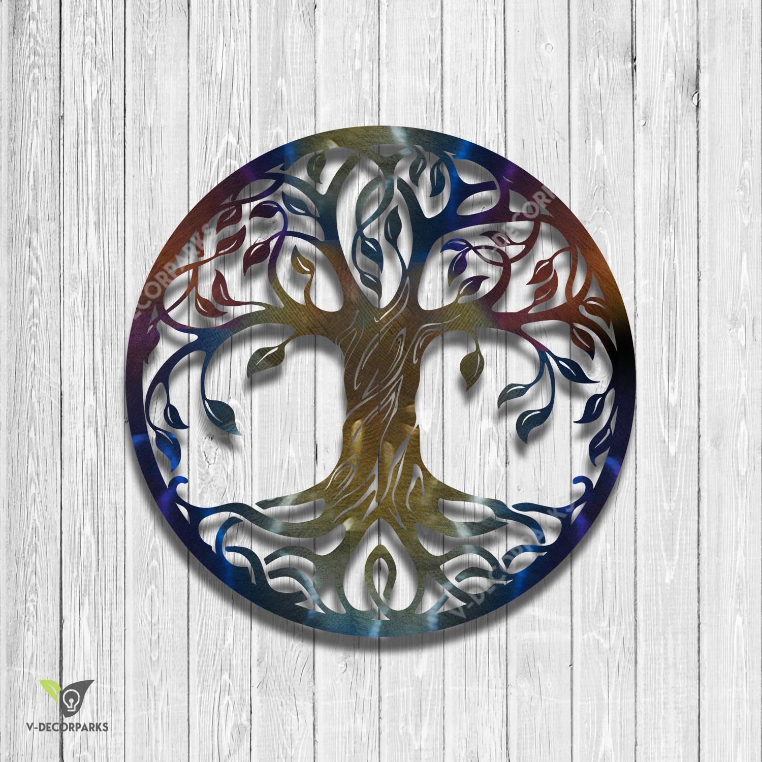 Tree Of Life Heat Coloring Steel Sign, Tree Of Life Bedroom Iron Decoration