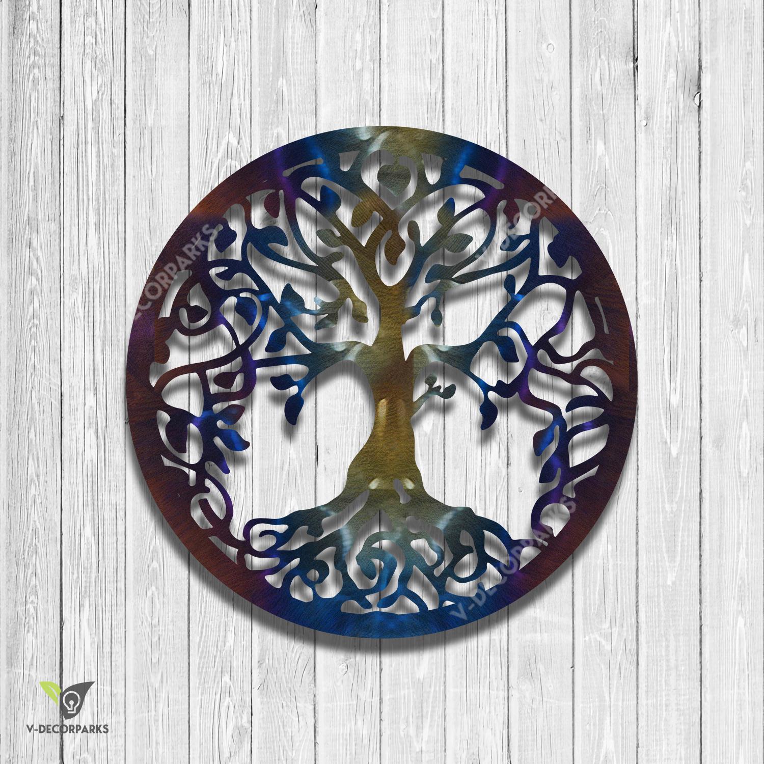Tree Of Life Heat Induced Color Metal Art, Tree Of Life Vintage Welded Accent