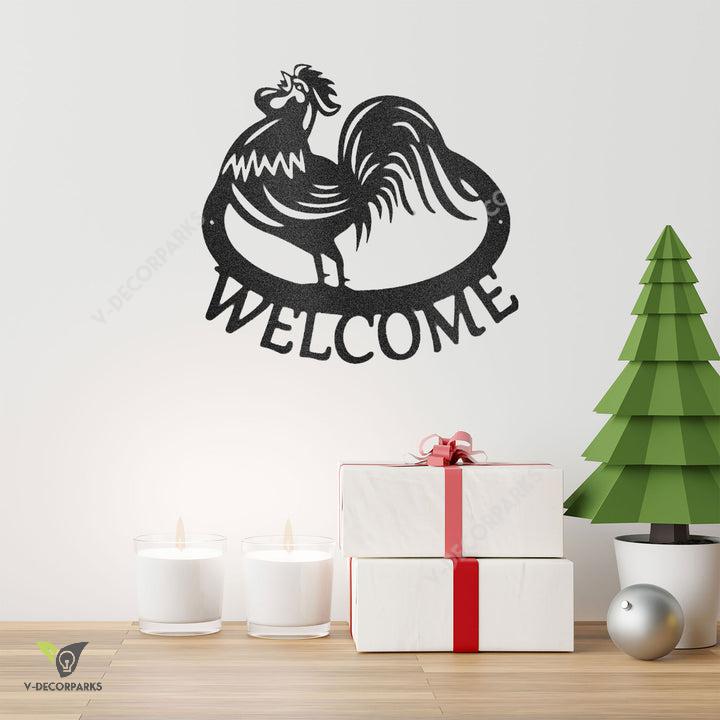 Welcome Rooster Custom Family Name Metal Sign, Personalized Monogram Wall Metal Art