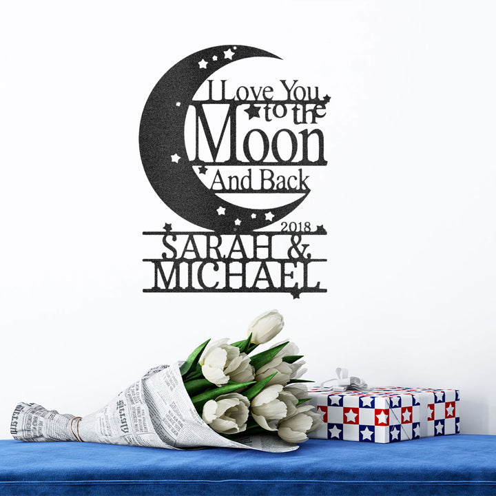 Personalized Moon And Back Indoor Outdoor Steel Wall Sign Custom Text