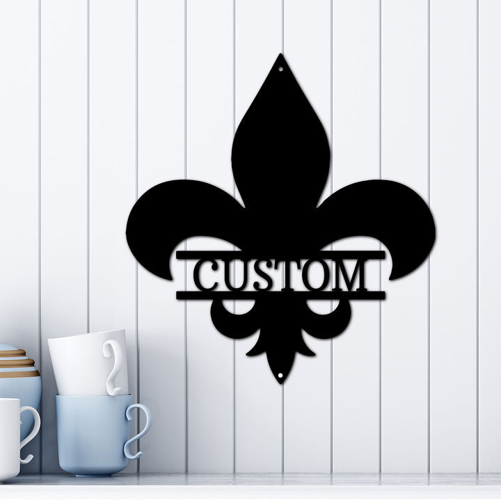 Classic Fleur De Lis Custom Text Metal Sign, Art, Wall Decor, Cut Wall