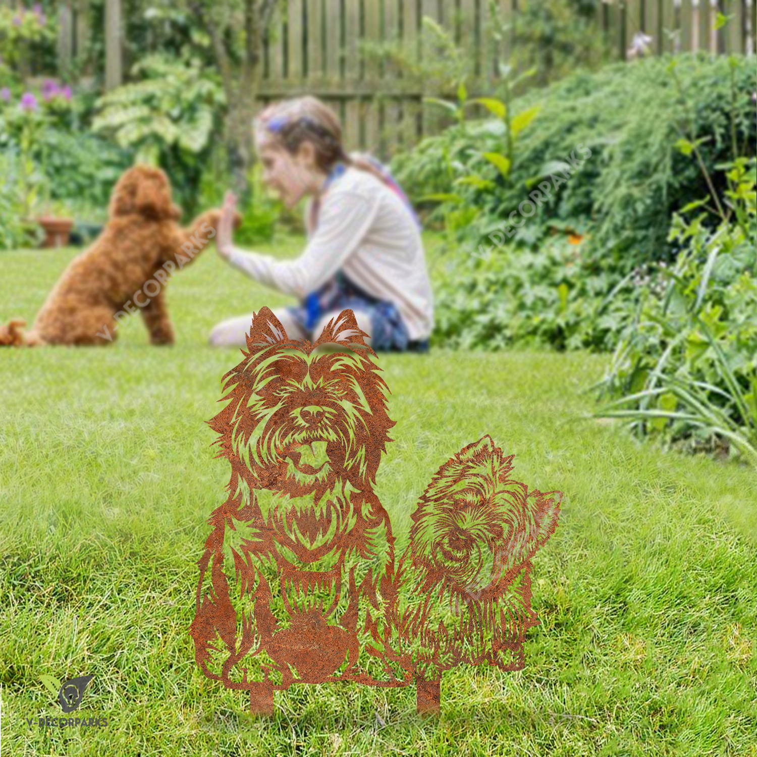 Rustic Cairn Terrier Dog Mom With Cairn Terrier Puppy Metal Garden Decor, Cairn Terrier Monogram Sign