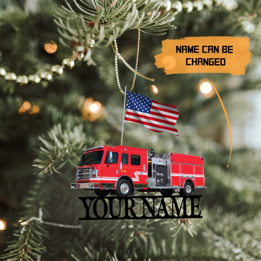 Fire Truck Personalized Christmas Ornament, Fire Engine Customized Ornament, Firefighter Decoration