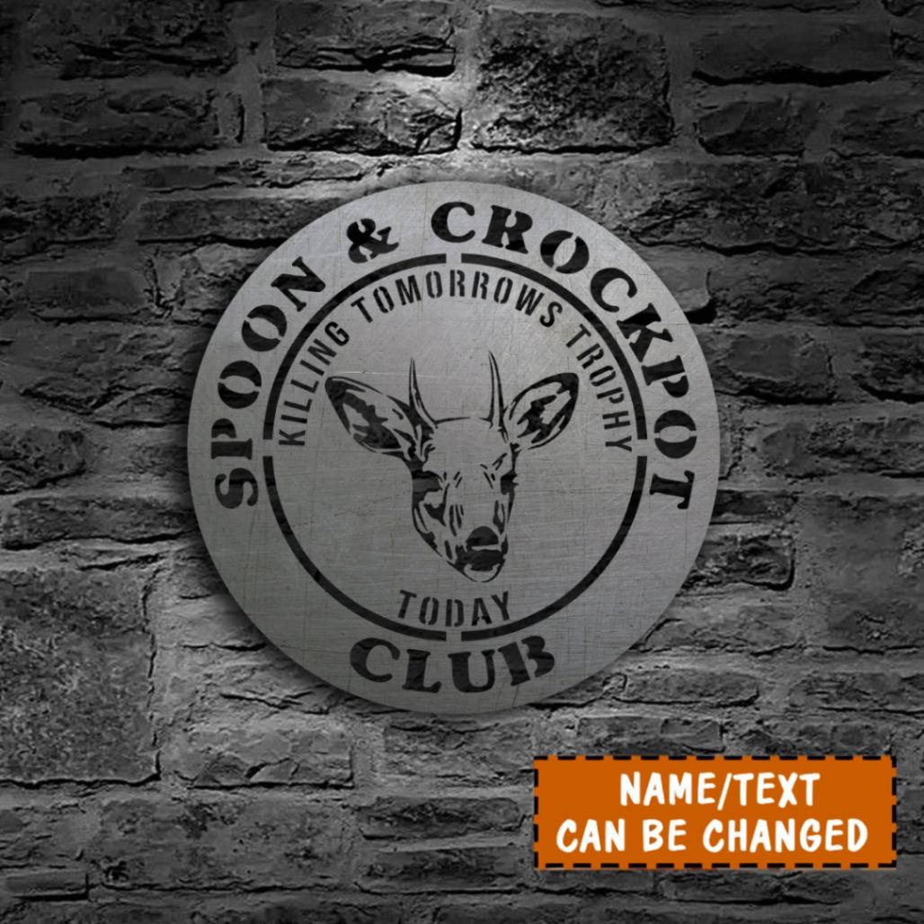 Custom Name, Text Spoon & Crockpot Club Deer Metal Sign, Deer Hunting Wall Decoration