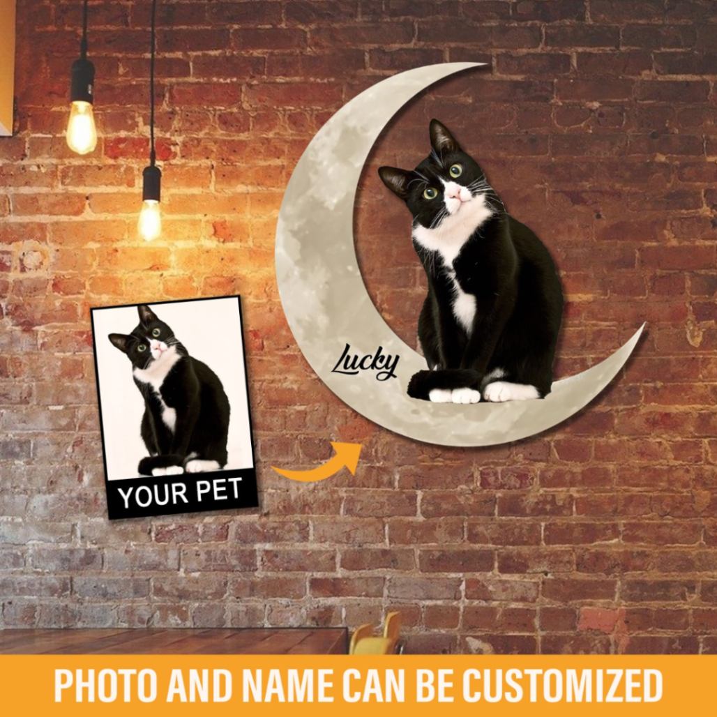 Tuxedo Cat And Moon Funny Personalized Photo And Name Cut Metal Sign, Custom Christmas Gift Wall Decoration For Cat Lovers | Pamotee Tuxedo Cat And Moon Funny Personalized Photo And Name Cut Metal Sign, Custom Christmas Gift Wall Decoration For Cat Lovers | Pamotee