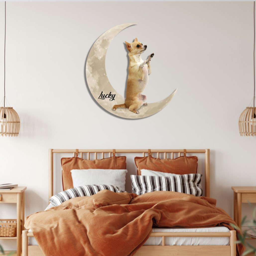Funny Chihuahua Standing And The Moon Personalized Colored Wall Hanging, Metal Art For Living Room