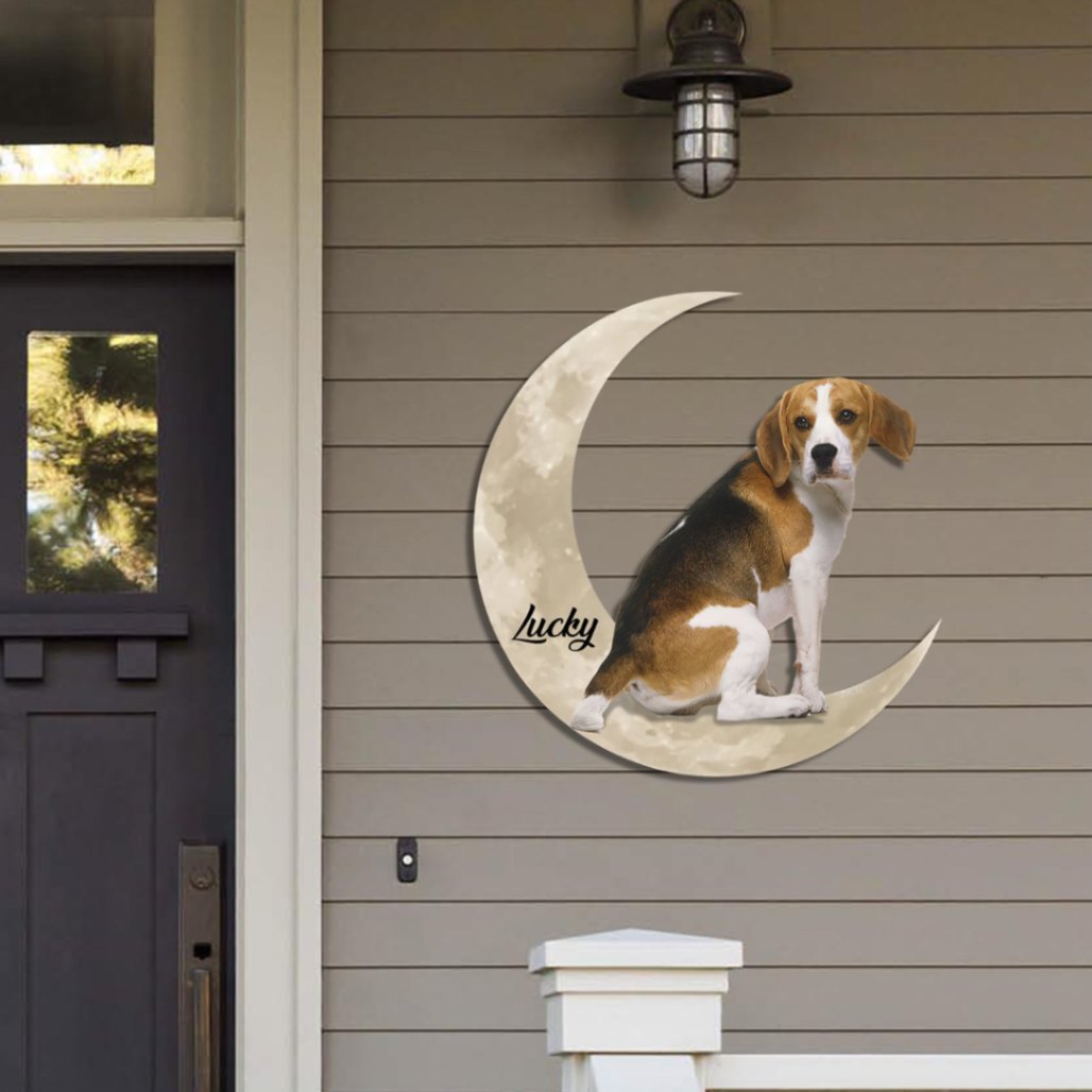 Beagle And Moon Personalized Metal Sign, Dog Lovers Gift