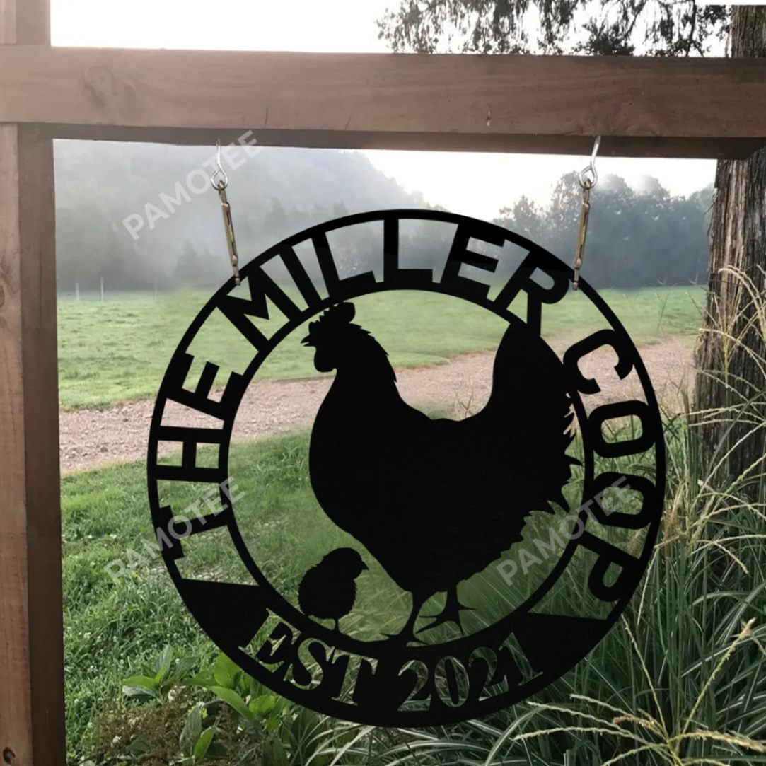 Hen And Chick Personalized Name & Date Metal Farm Decor, Chicken Coop Sign, Available In Many Sizes