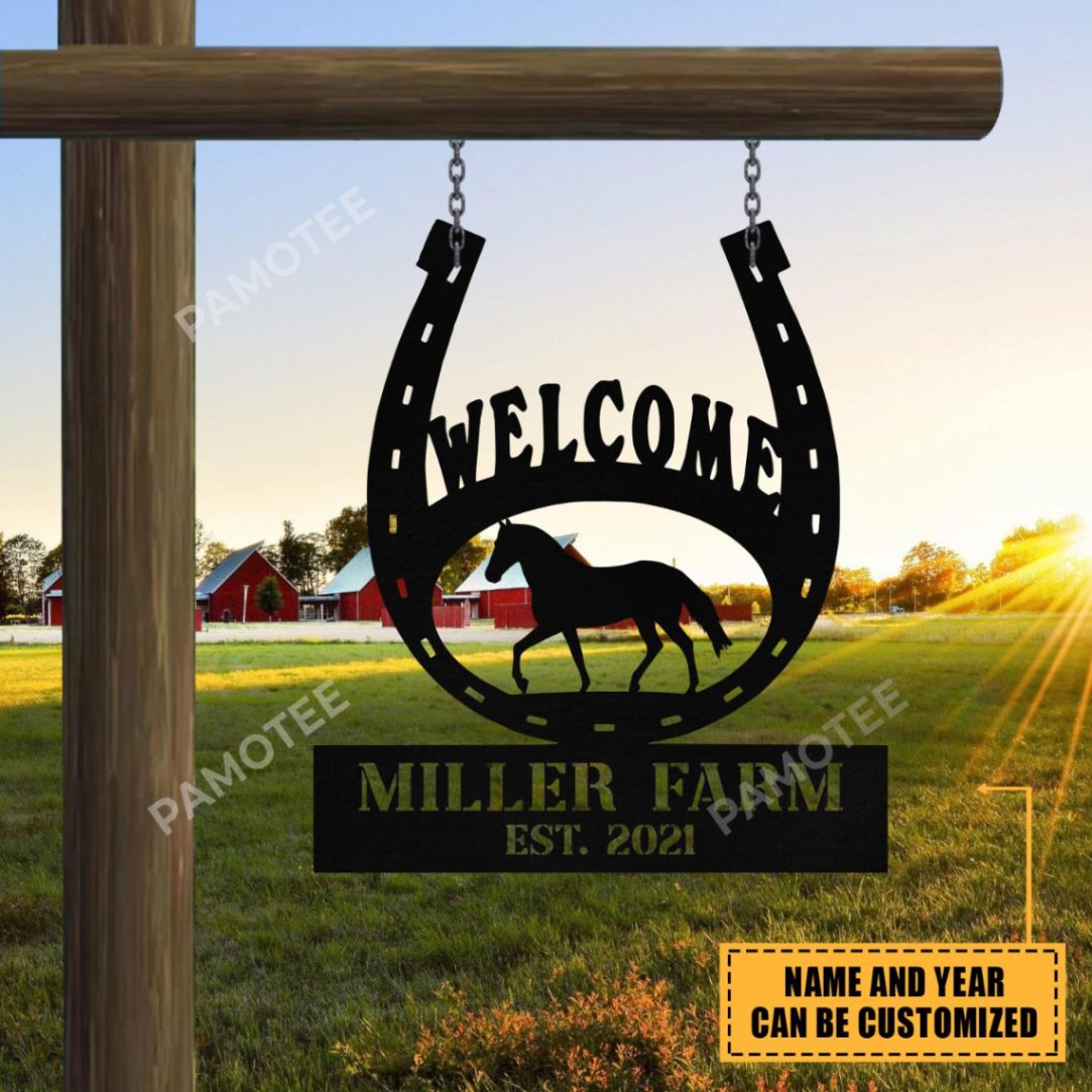 Personalized Horseshoe Metal Welcome Sign, Horse Wall Art, Outdoor Decor, Many Choices Of Size