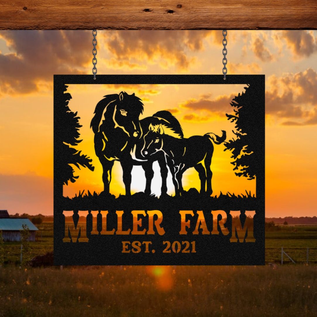 Metal Farm Sign Miniature Horse Monogram, Custom Outdoor, Ranch, Stable, Barn