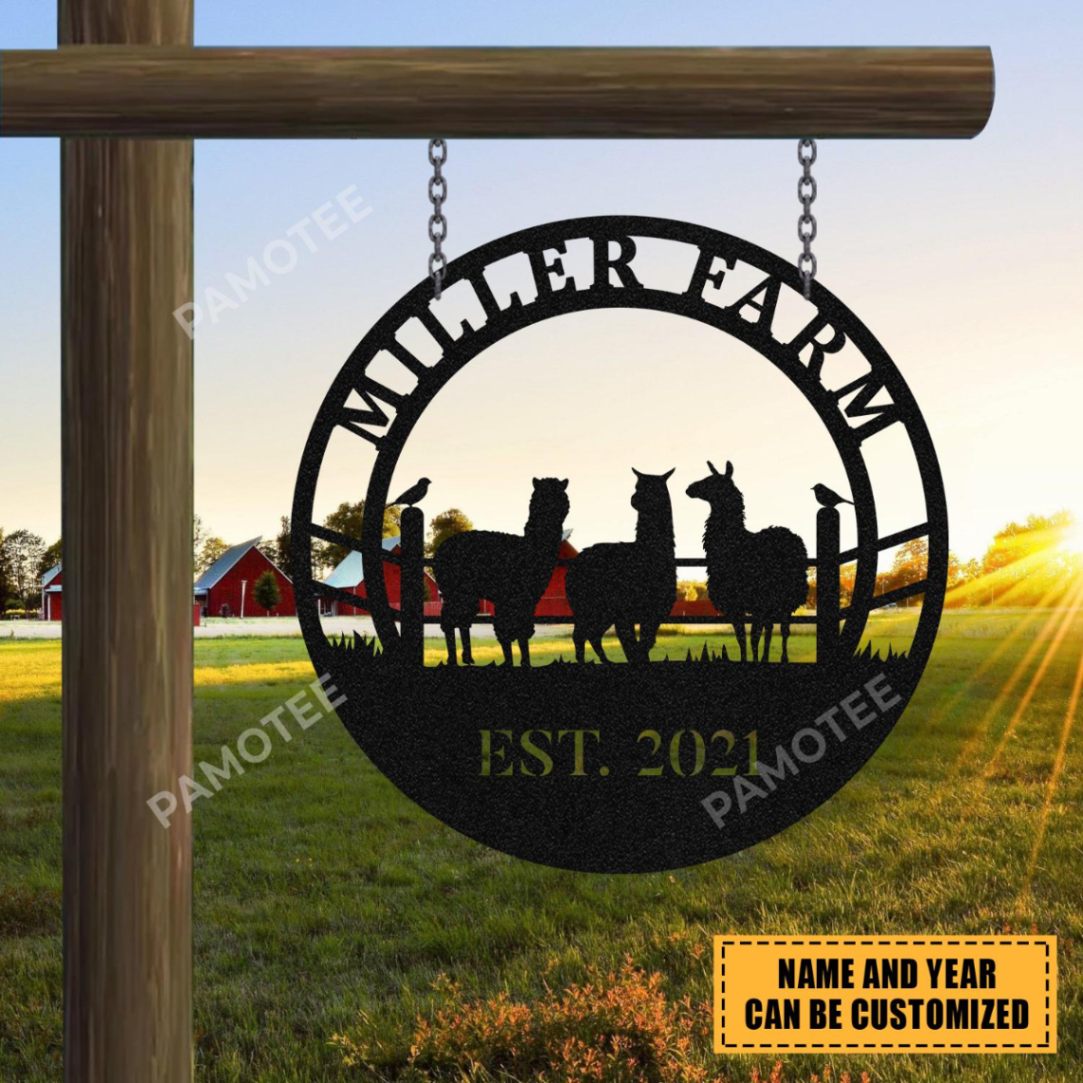 Alpaca Barn Design Personalized Name Metal Farm Sign, Farm Animal Outdoor Decor, Choose Size And Color