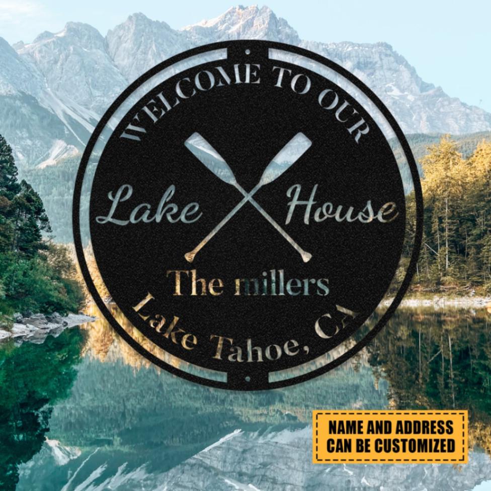 Personalized Lake House Metal Sign Monogram, Custom Metal Art