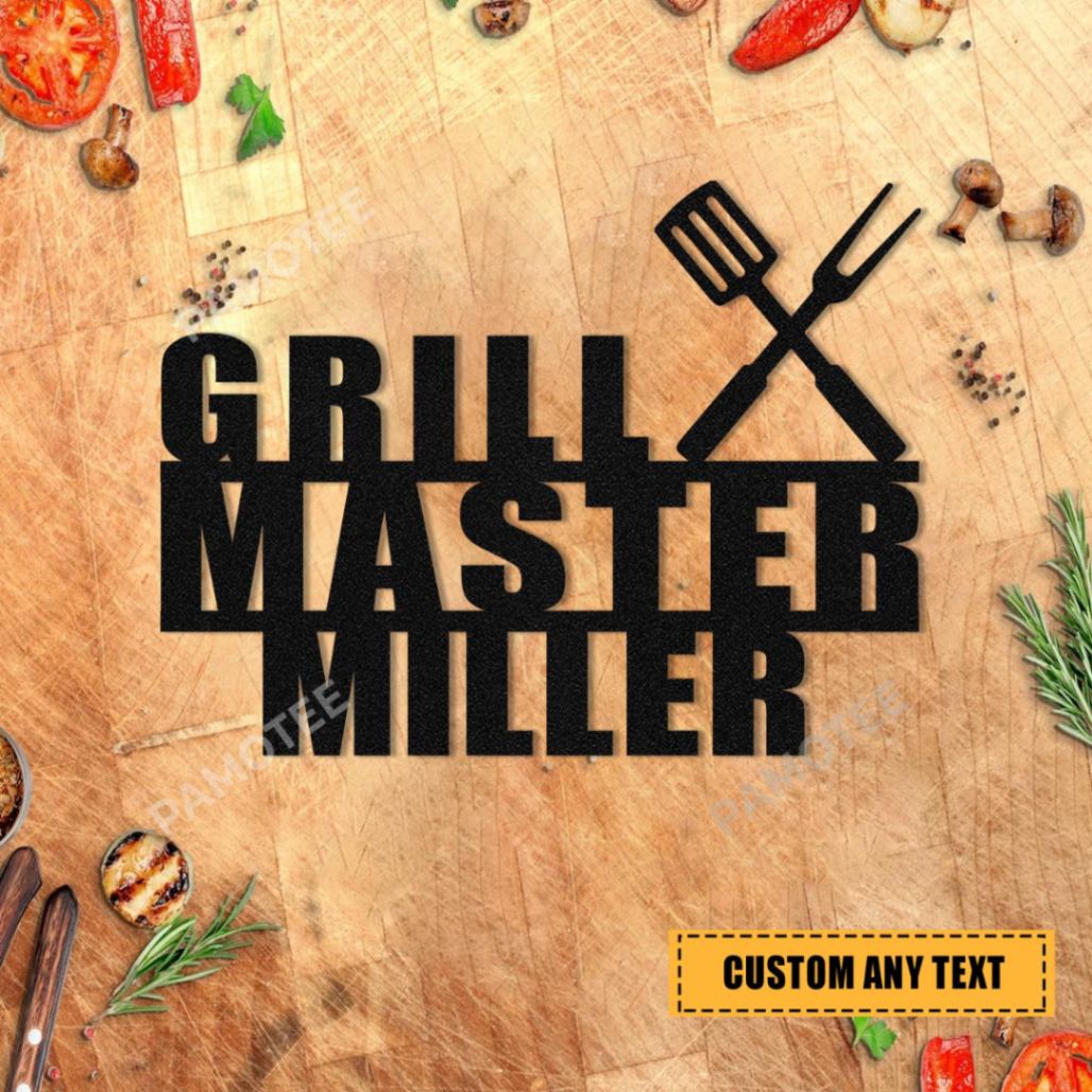 Custom Name Grill Master Metal Sign, Typography Wall Art Decor, Can Choose Size