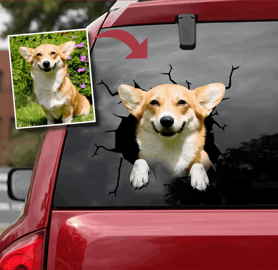 Personalized Your Pet Crack Car Stickers Corgi Dog Window Vinyl Car Decals  Stickers For Cars