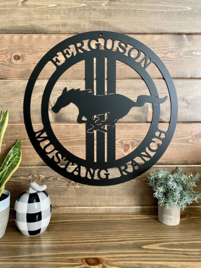 Personalized Mustang Horse Ranch Sign, Cut Metal Sign, Metal Wall Art, Metal House Sign