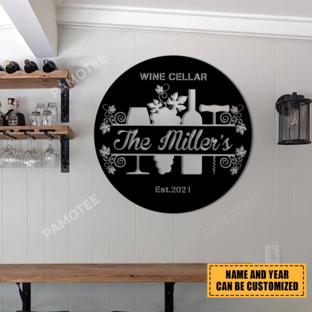 Personalized Name Grape Cellar Wine Wall Hanging, Metal Bar Sign