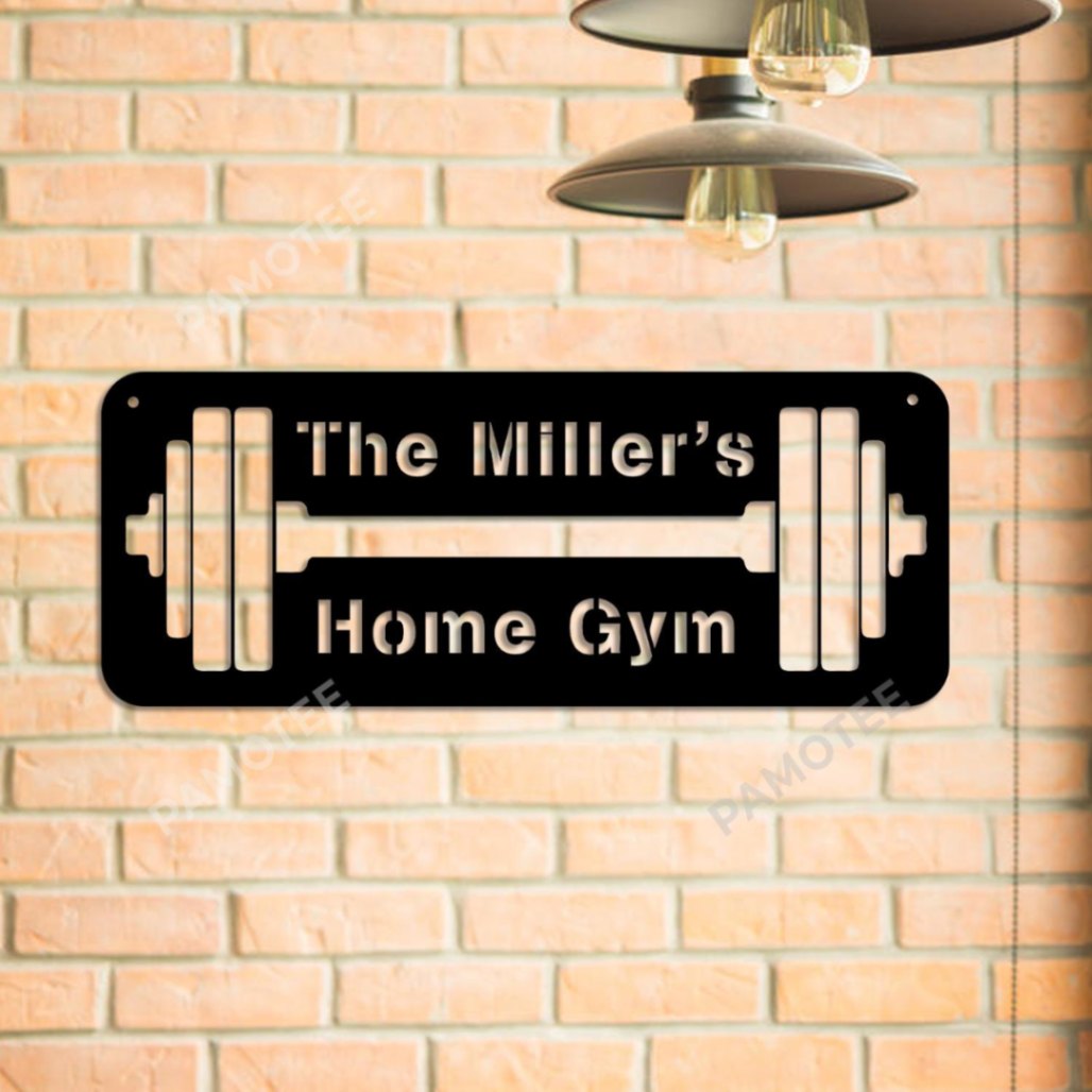 Personalized Name Home Gym Barbell Design Metal Wall Hanging, Size