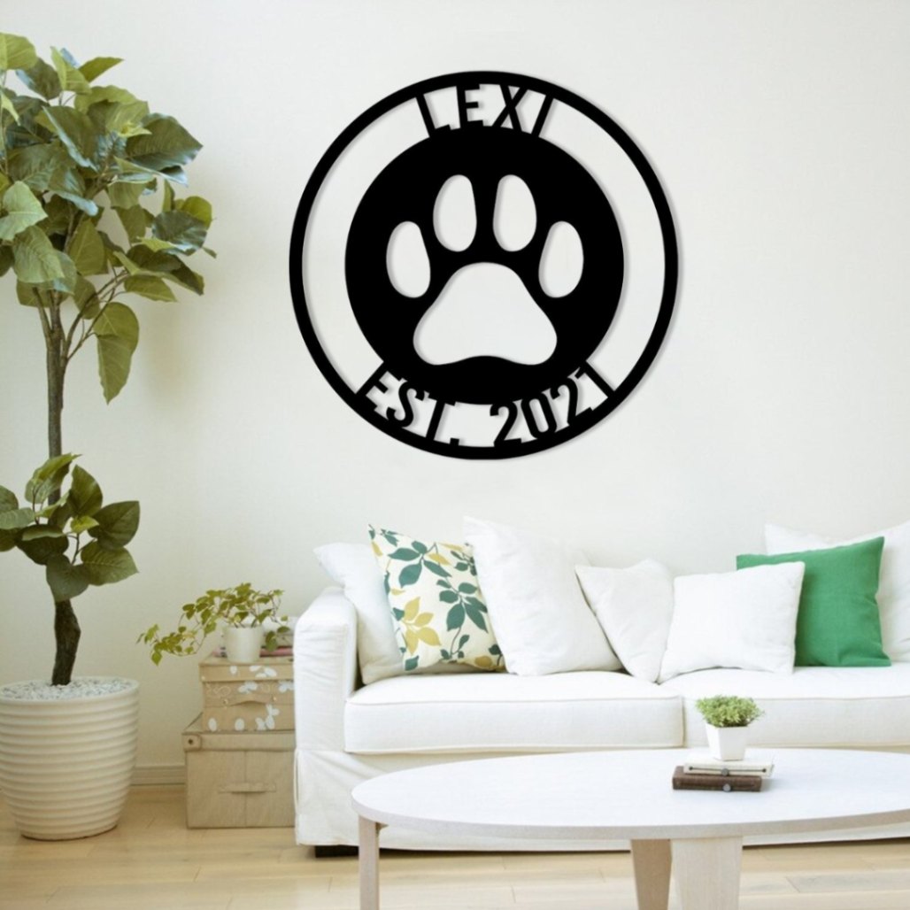Personalized Dog Paw Metal Sign, Custom Pet Art Gift For Dog Lovers