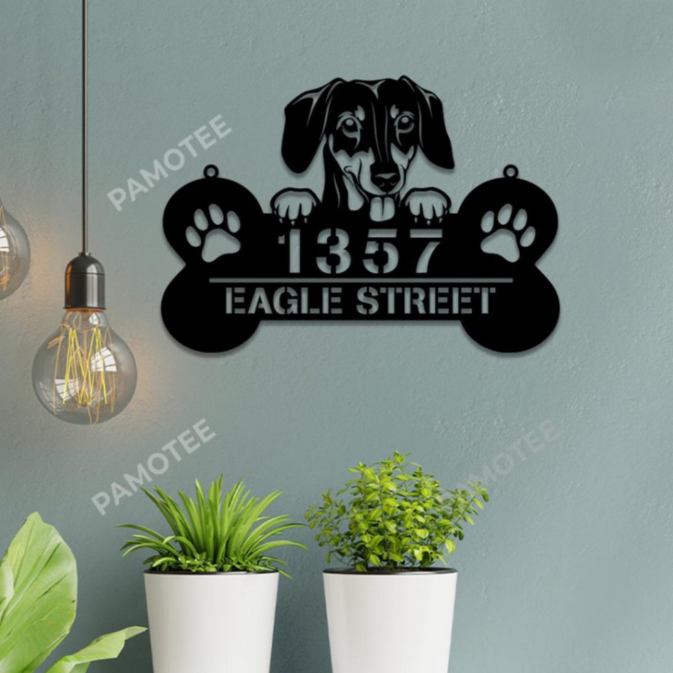Personlized Breed Dachshund Metal Address Sign, Custom Pet Design For House Number Decor