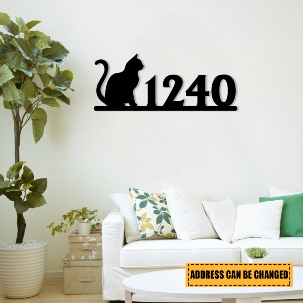 Personalized Address Cat Metal Sign, Custom Pet Housewarming Metal Art