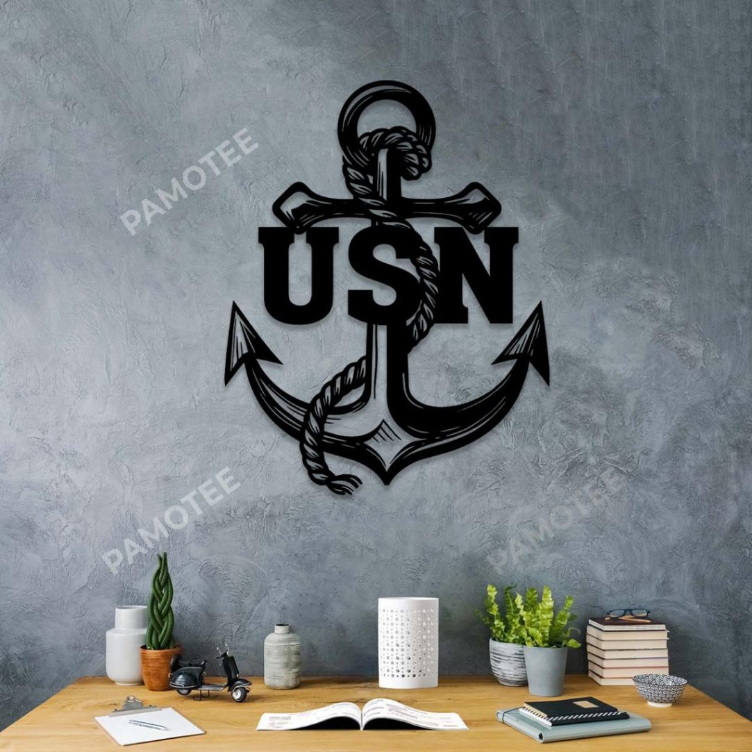 Usn Us Navy Anchor Decorative Wall Sign, Military Metal Art, Home Decor For Veterans Day