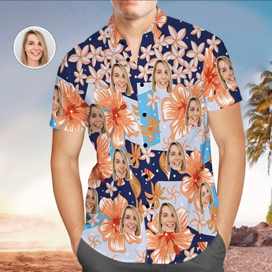 Custom Face Hawaiian Shirt, Perfect Custom Face Clothing, Hawaii Shirt Men, Aloha Shirt, Tropical Sleeve Summer All Size
