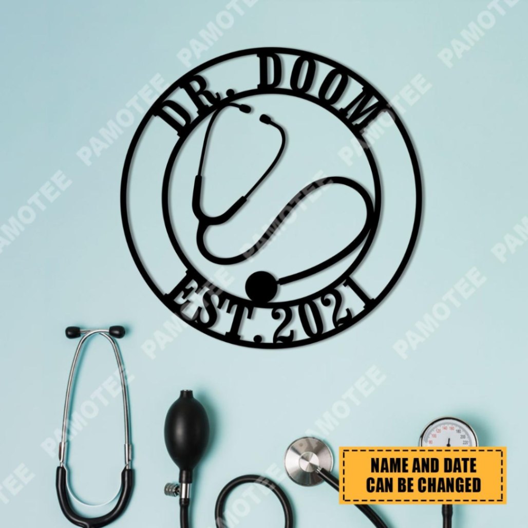 Personalized Stethoscope Doctor Metal Sign, Clinic Steel Plaque